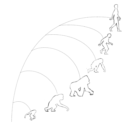 Greyscale Sketch of the Family Tree, walking primates